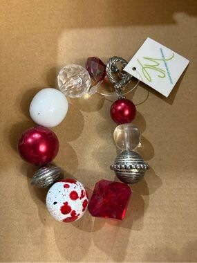 Handmade Red & White Statement Bead Bracelet by